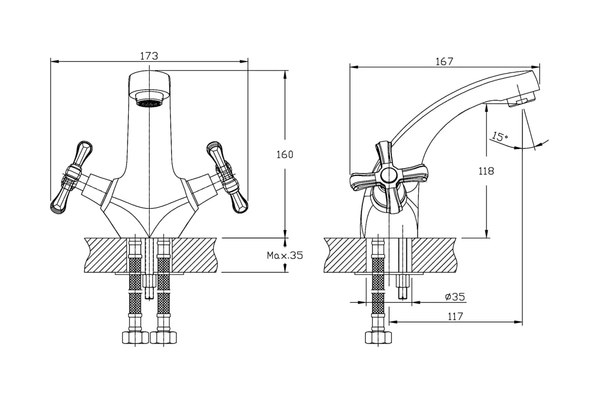 Двухвентильный смеситель для раковины, хром RUSH Bianki BI7650-11, латунь