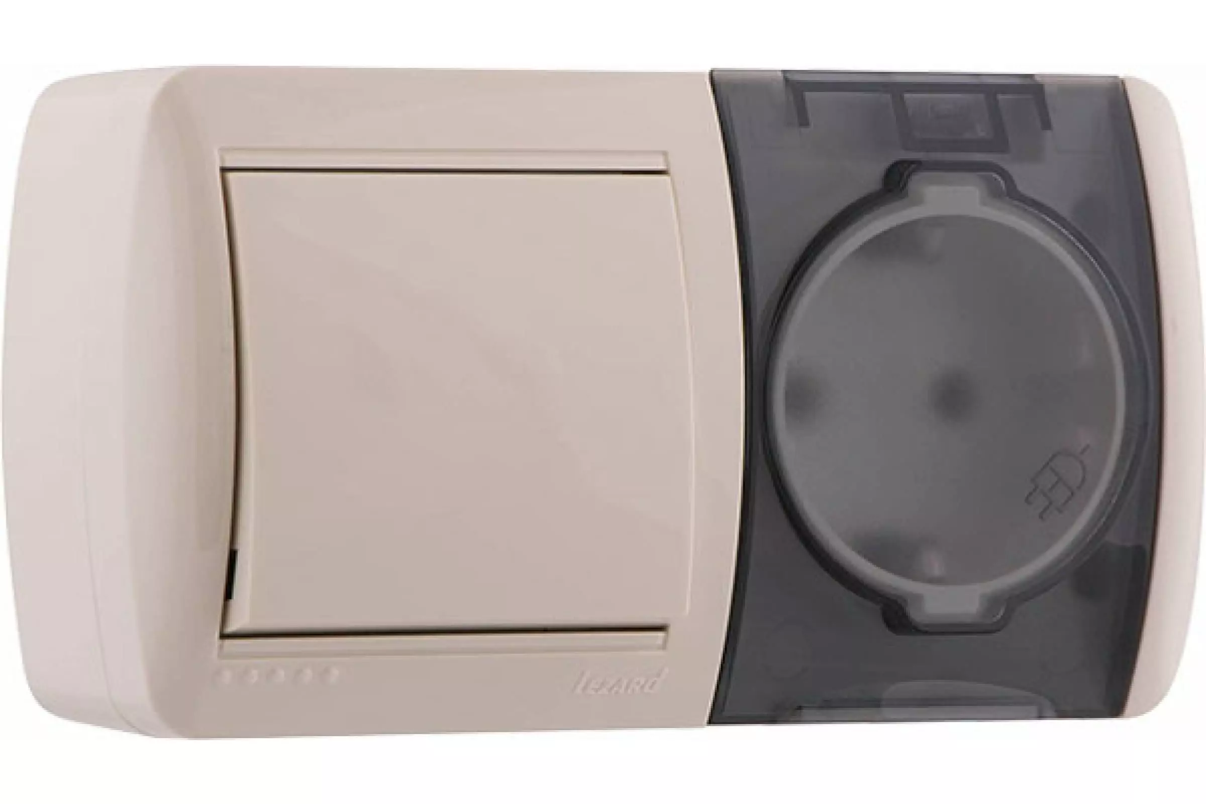 Блок розетка с/з с крышкой+выключатель Lezard Nata IP20 цвет крем 710-0300-170