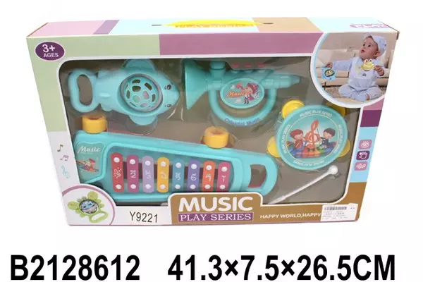 Набор музыкальных инструментов 8 предметов, 2 цвета в ассортименте, 27х14х25 см D-00087