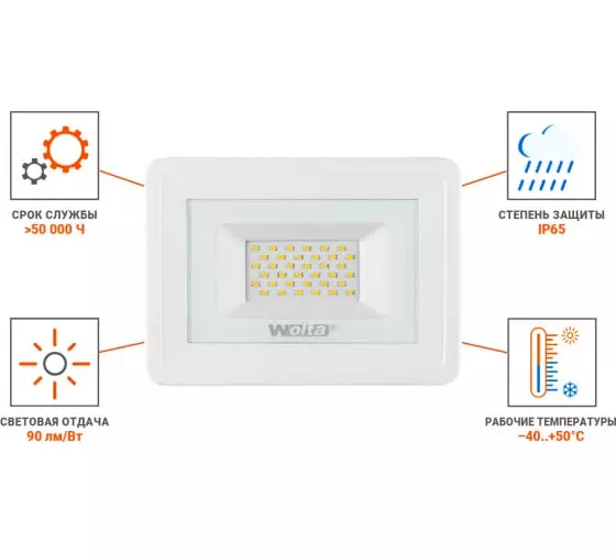 Прожектор светодиодный 220В 30Вт 5700К IP65 белый WOLTA WFL-30W/06W