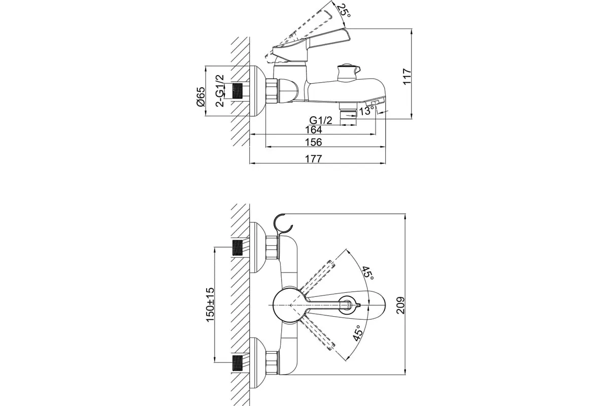 Смеситель для ванны, короткий излив, хром, D&K Rhein.Schiller DA1463201, латунь
