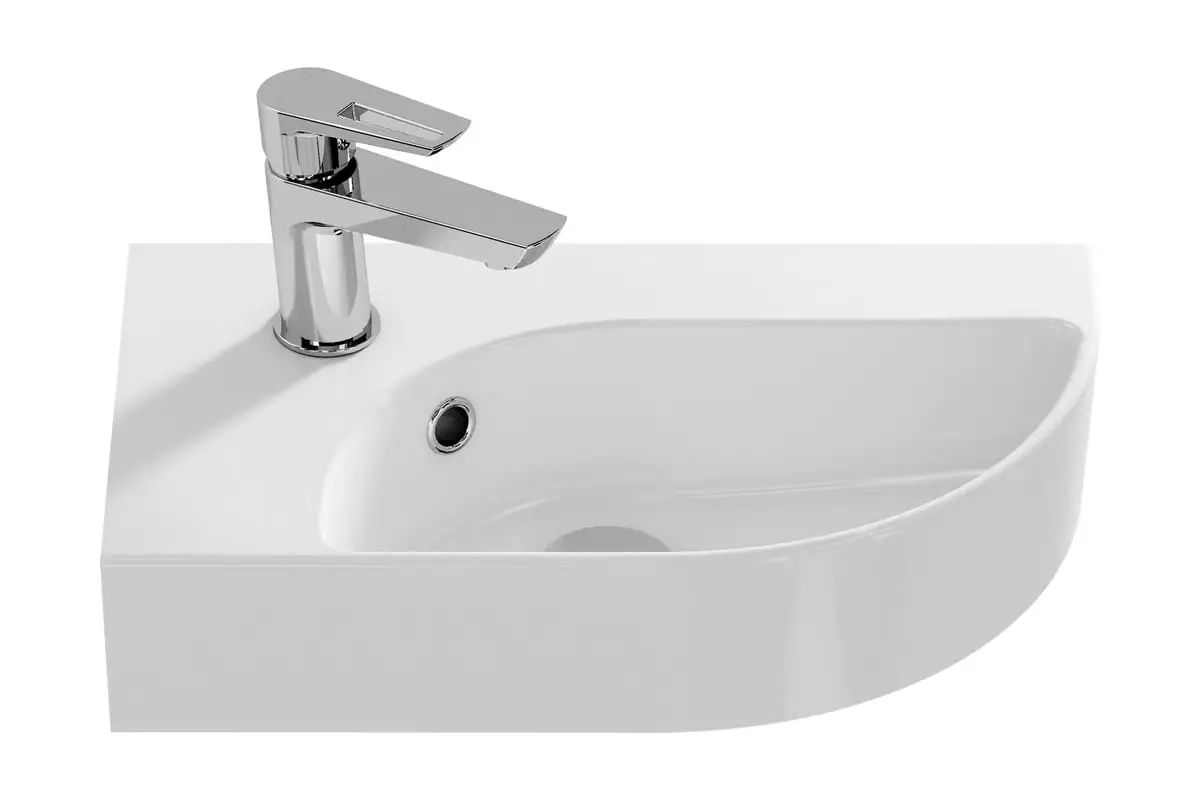 Маленькая раковина подвесная угловая 45х25х15 см Cersanit CAMEO 45 левая, отверстие под смеситель в углу