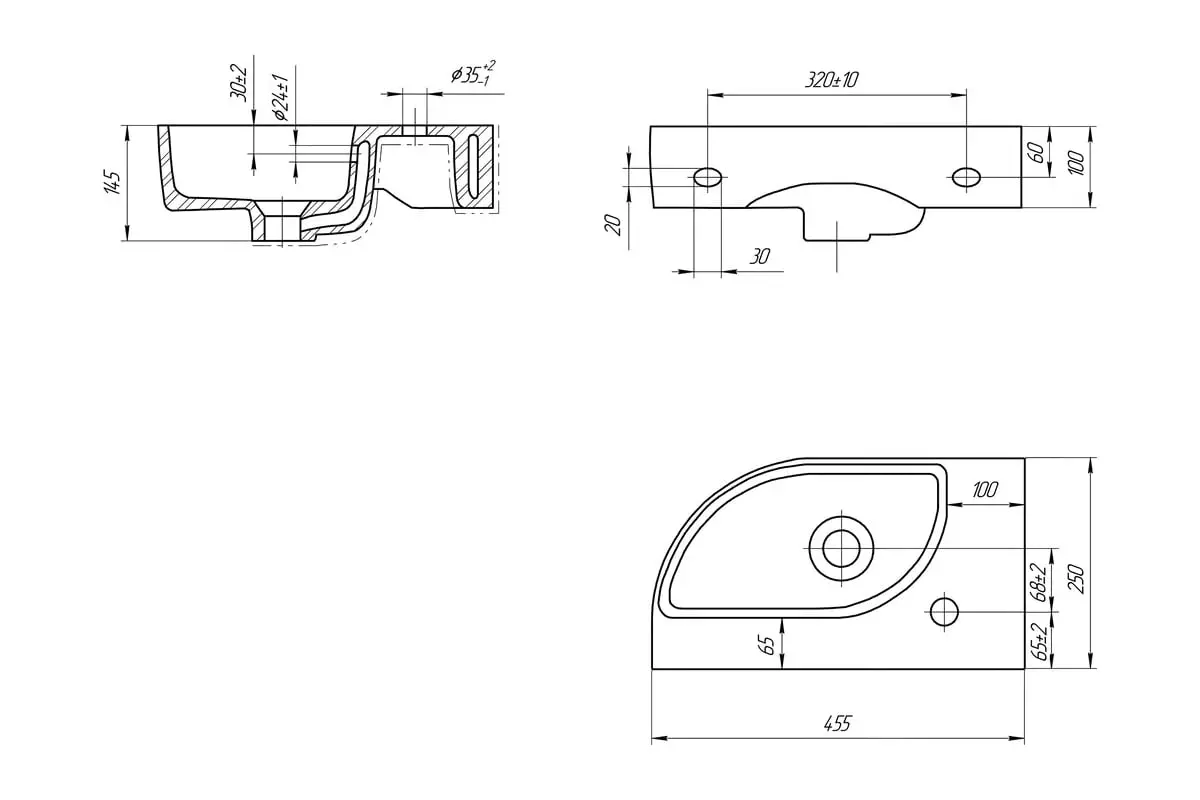 Маленькая раковина подвесная угловая 45х25х15 см Cersanit CAMEO 45 левая, отверстие под смеситель в углу