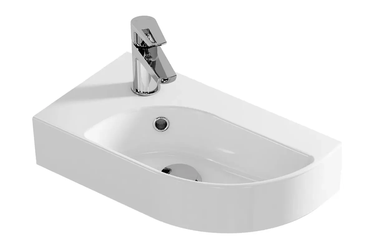 Маленькая раковина подвесная угловая 45х25х15 см Cersanit CAMEO 45 левая, отверстие под смеситель в углу