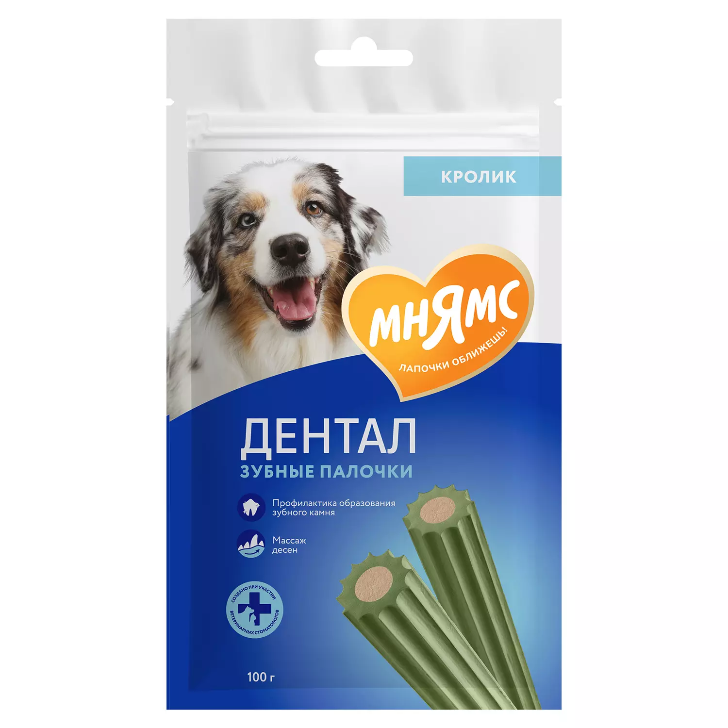 Лакомство для собак Мнямс Dental Зубные палочки с хлорофиллом и кроликом 100 г