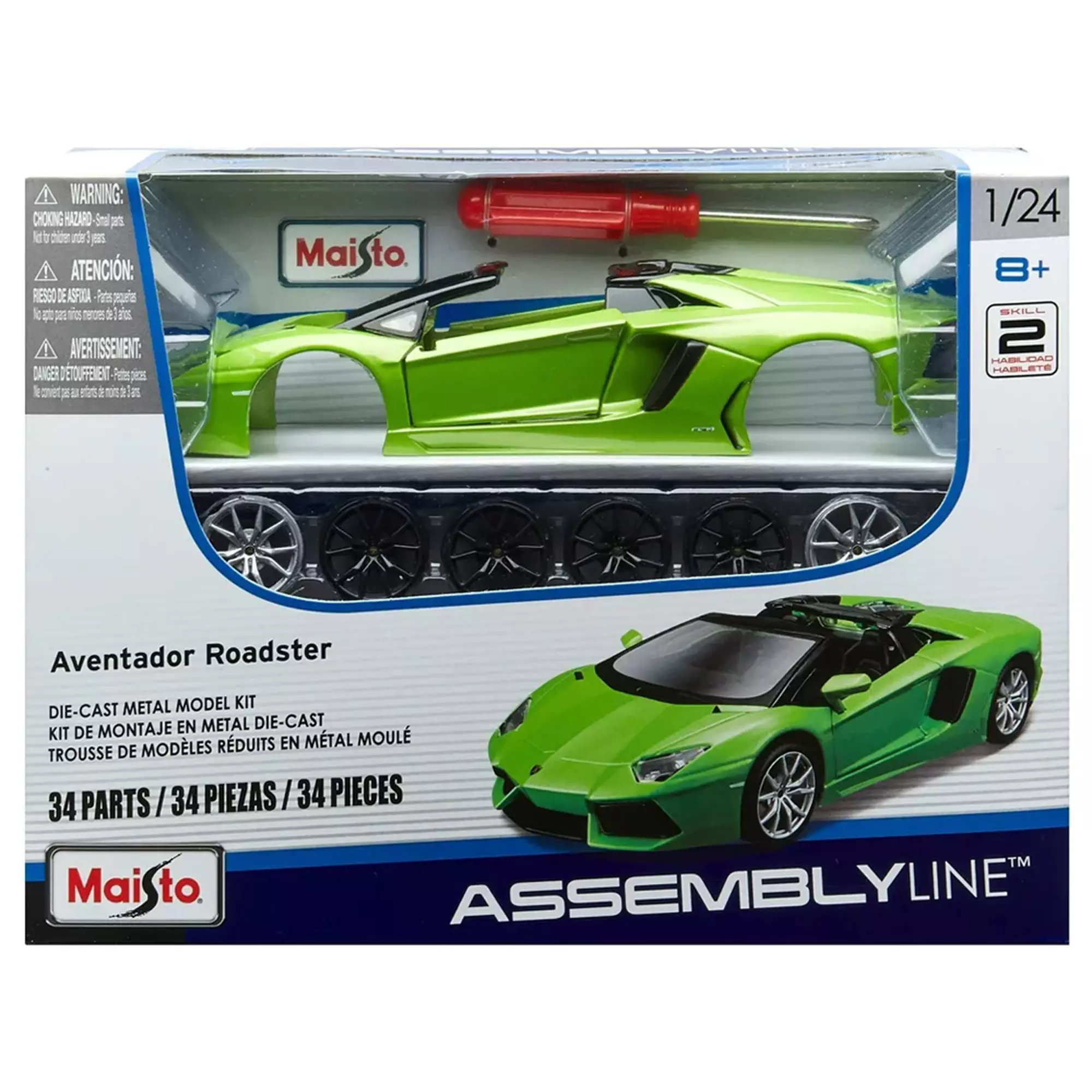 Машинка с отверткой DIY die-cast Lamborghini Aventador LP 700-4 Roadster Maisto 1:24, зелёная 39124