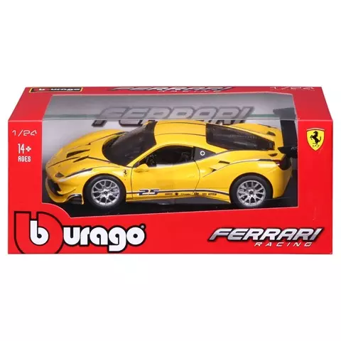 Машинка гоночная die-cast Ferrari - 488 Challenge Bburago, 1:24, открывающ. двери, желтая 18-26307