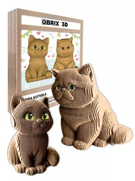 Конструктор 3D, картонный Два котика (+глазки) 14 см QBRIX 20118