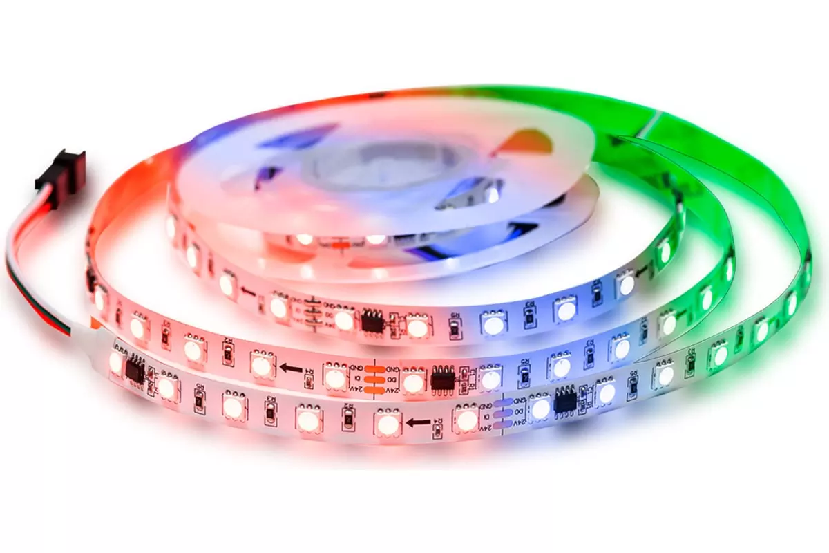 Комплект светодиодной ленты 24В 14,4Вт/м RGB 2м 10мм CRI&gt;80 SMD5050 60шт/м IP20 Apeyron 10-91