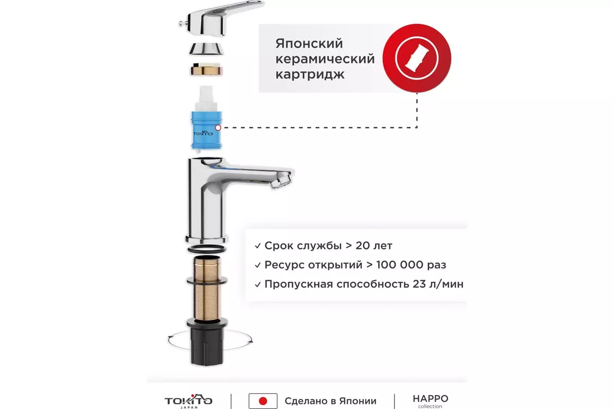Смеситель для раковины, хром, TOKITO TOK-HAP-1011, латунь