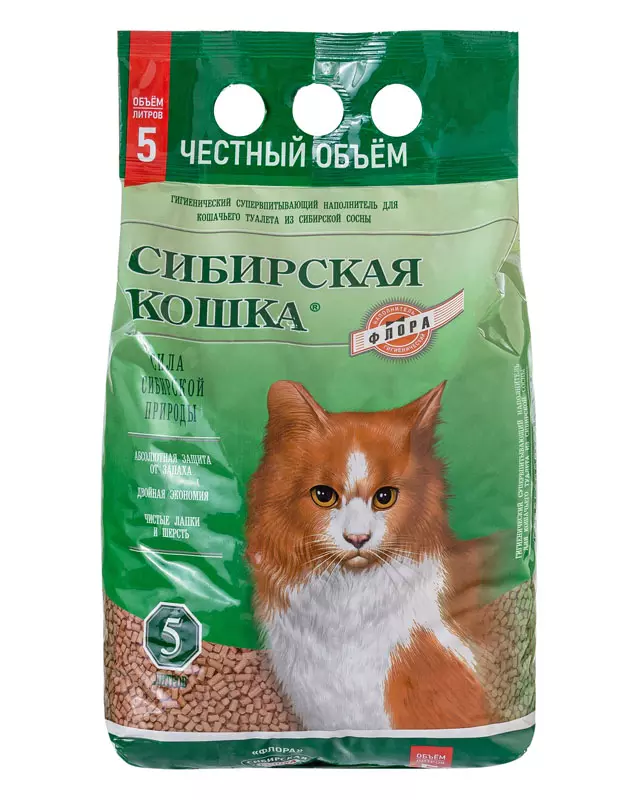 Кошачий наполнитель древесный СИБИРСКАЯ КОШКА Флора 5 л