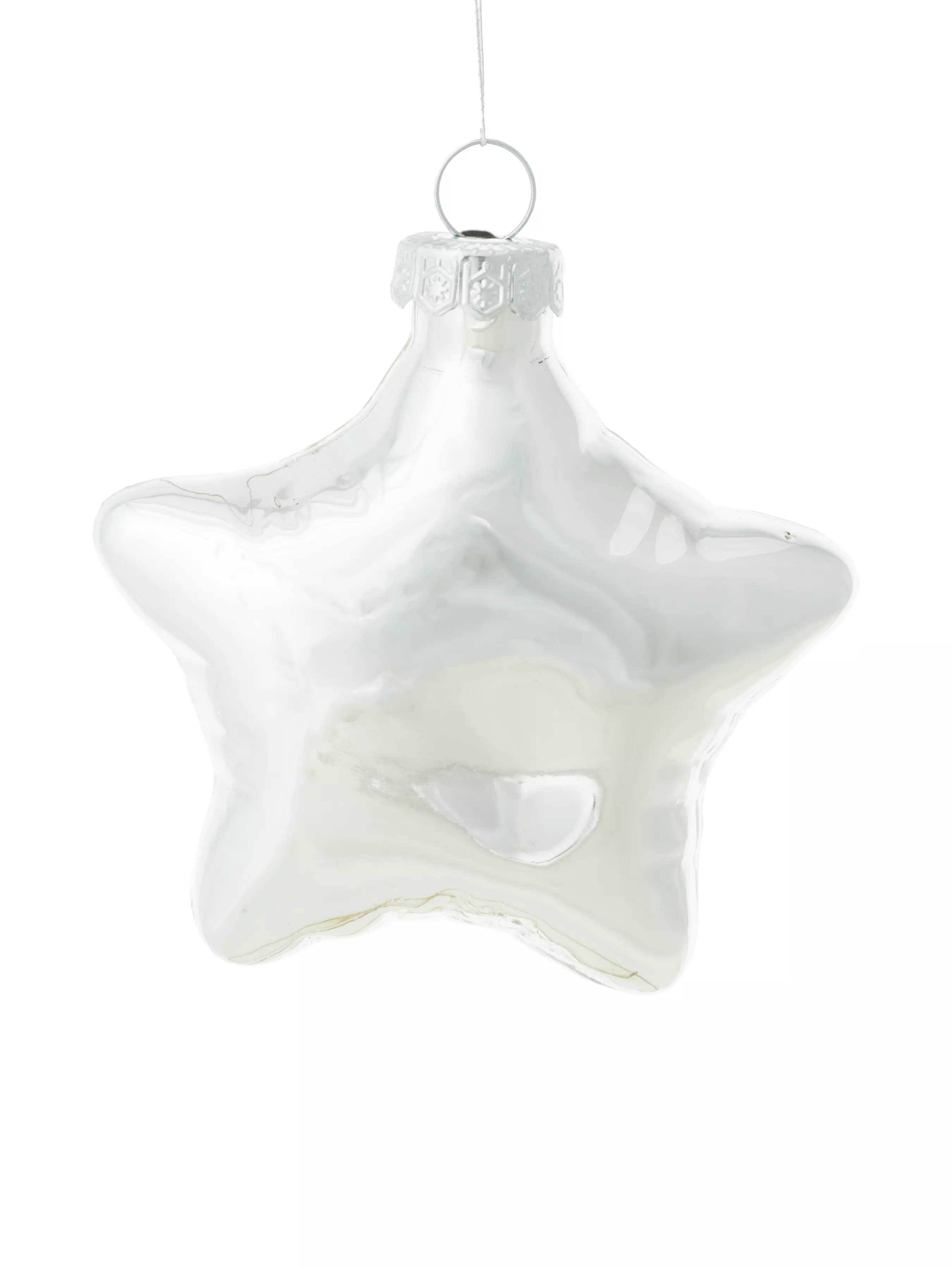 Новогоднее подвесное украшение Серебряная звезда из стекла / 8*8*2см 89645