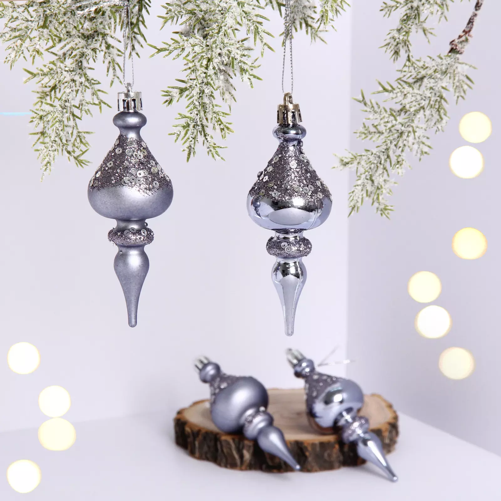 Елочные украшения Glamour 10 см (4 шт) серебро 107-6163