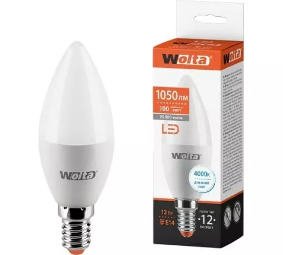 Лампа светодиодная WOLTA 25SC12E14 12Вт 4000K E14 свеча нейтральный