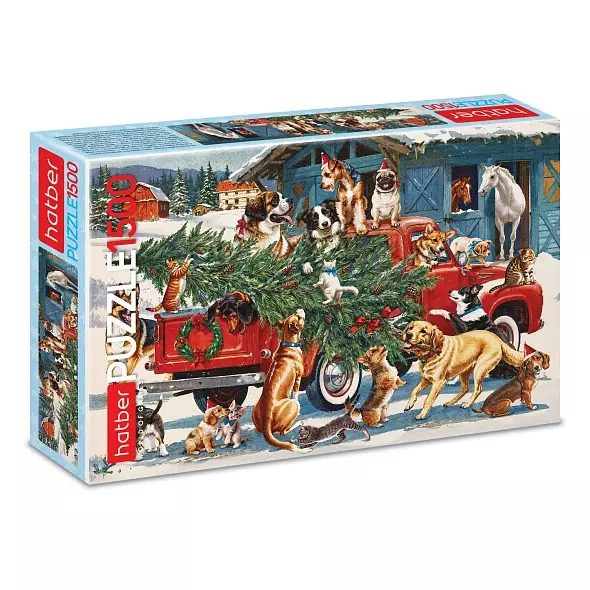 Новогодний пазл 1500 элементов 670х480 мм Праздник на ферме Hatber 093365
