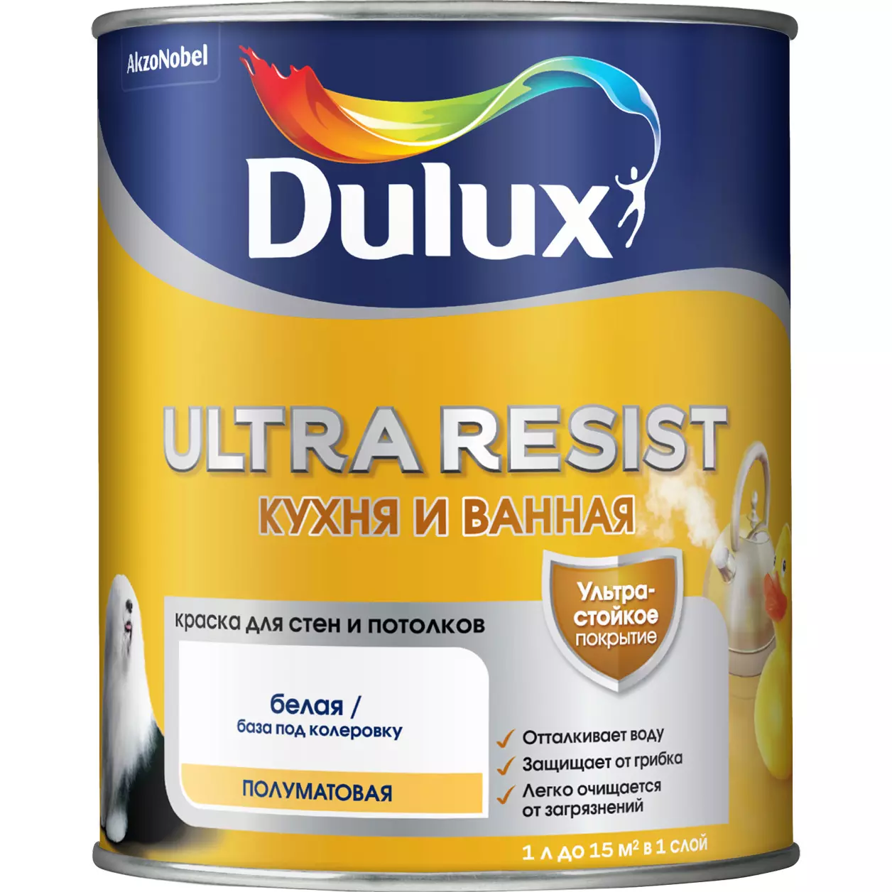 Краска для кухни и ванной Dulux Ultra Resist полуматовая BC 0,9 л