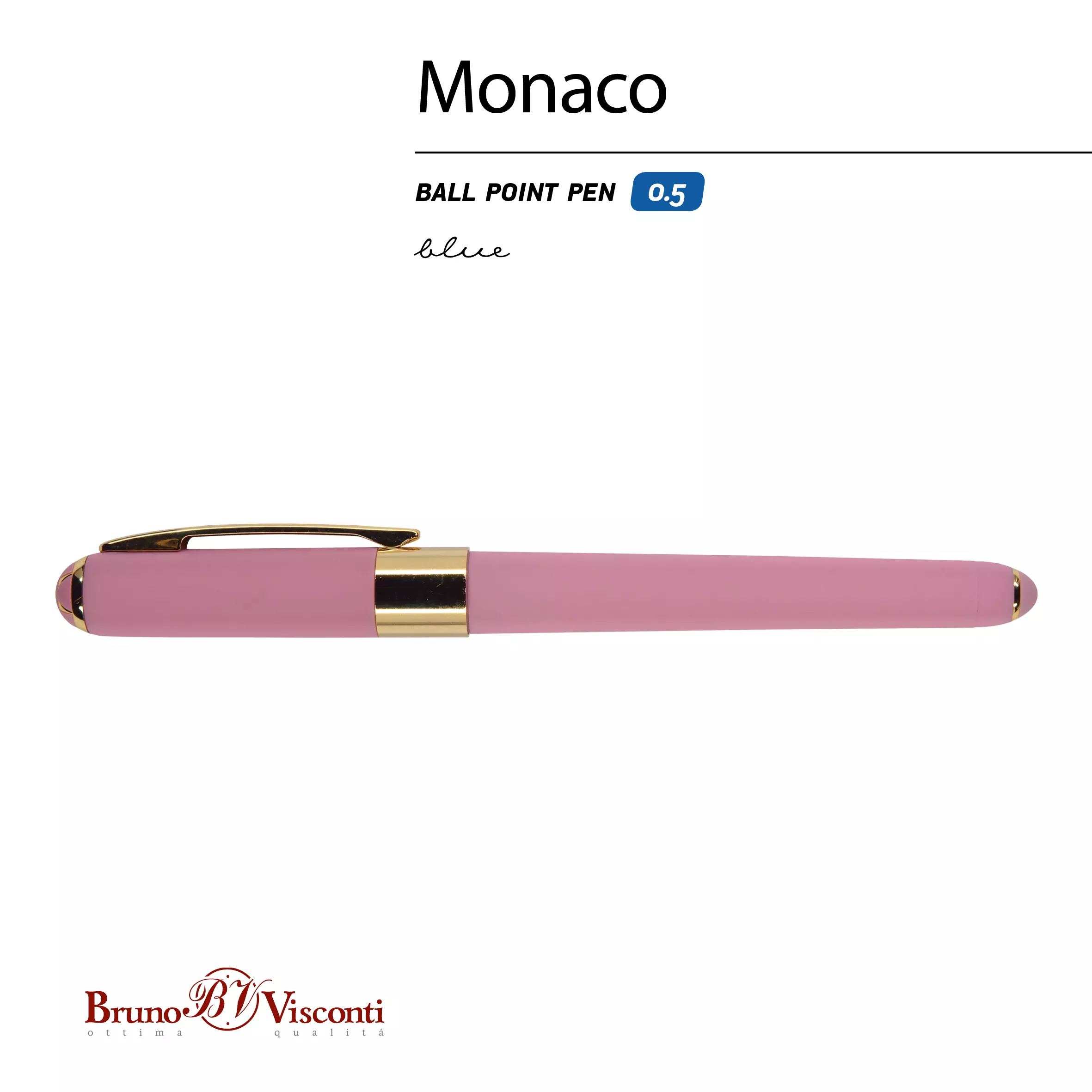 Шариковая ручка синие чернила, BrunoVisconti Monaco, розовый корпус, 20-0125/18