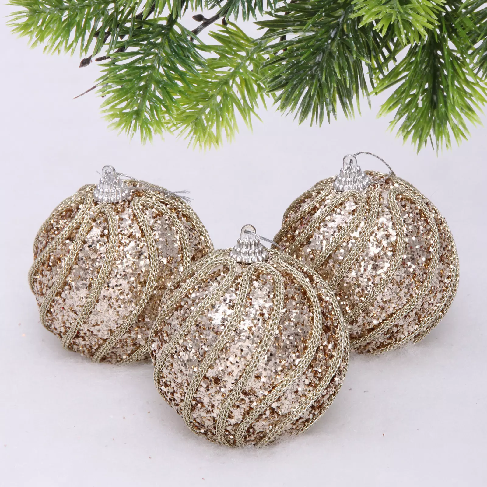 Новогодние шары Glame-блестящий мир 8 см (3 шт) шампань 107-6271