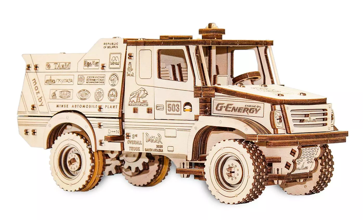 Сборная модель деревянная Автомобиль МАЗ-6440RR заводной Eco Wood Art Emaz-6440