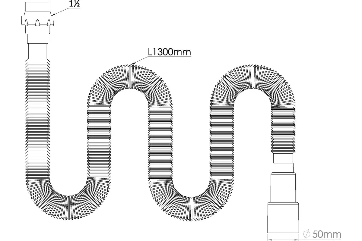 Гибкая труба 1 1/2"х40/50 мм, 1300 мм, с конусной прокладкой, Nova 1345