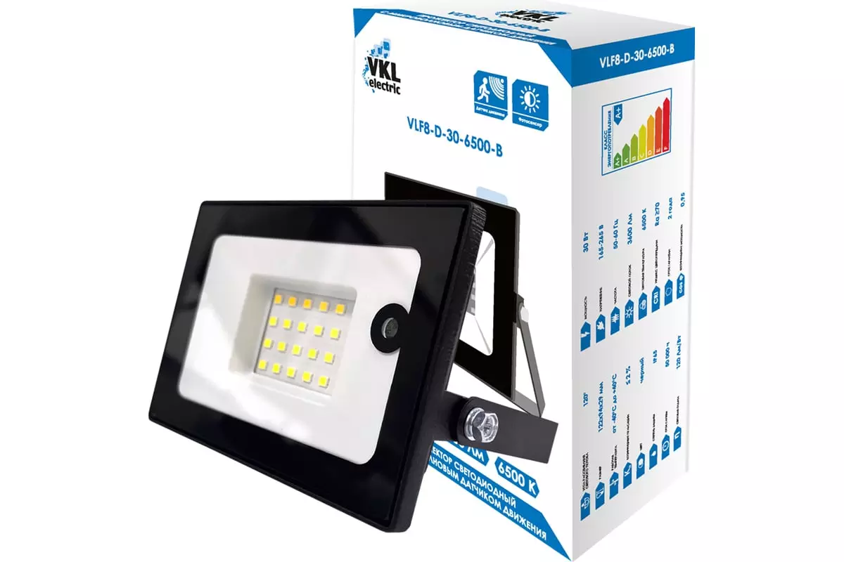 Прожектор светодиодный 220В 30Вт 6500К IP65 с датчиком VKL electric 1208725
