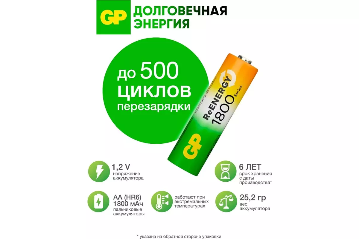 Аккумуляторная батарейка АА 1800мАч 2шт GP