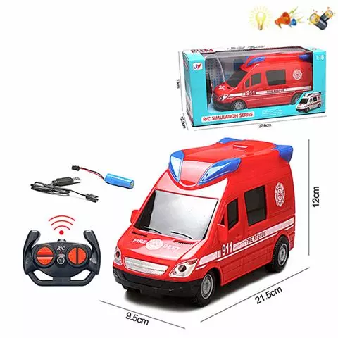 Машинка радиоуправляемая Пожарная служба, 1:18, свет/звук, аккумулятор, в коробке, ТМ S+S