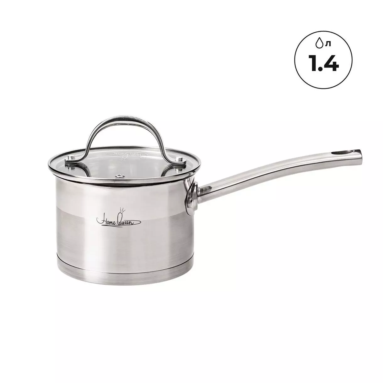 Ковш 1,4л, 14 см, с крышкой, из нержавеющей стали, индукция, "Тандем" Home Queen