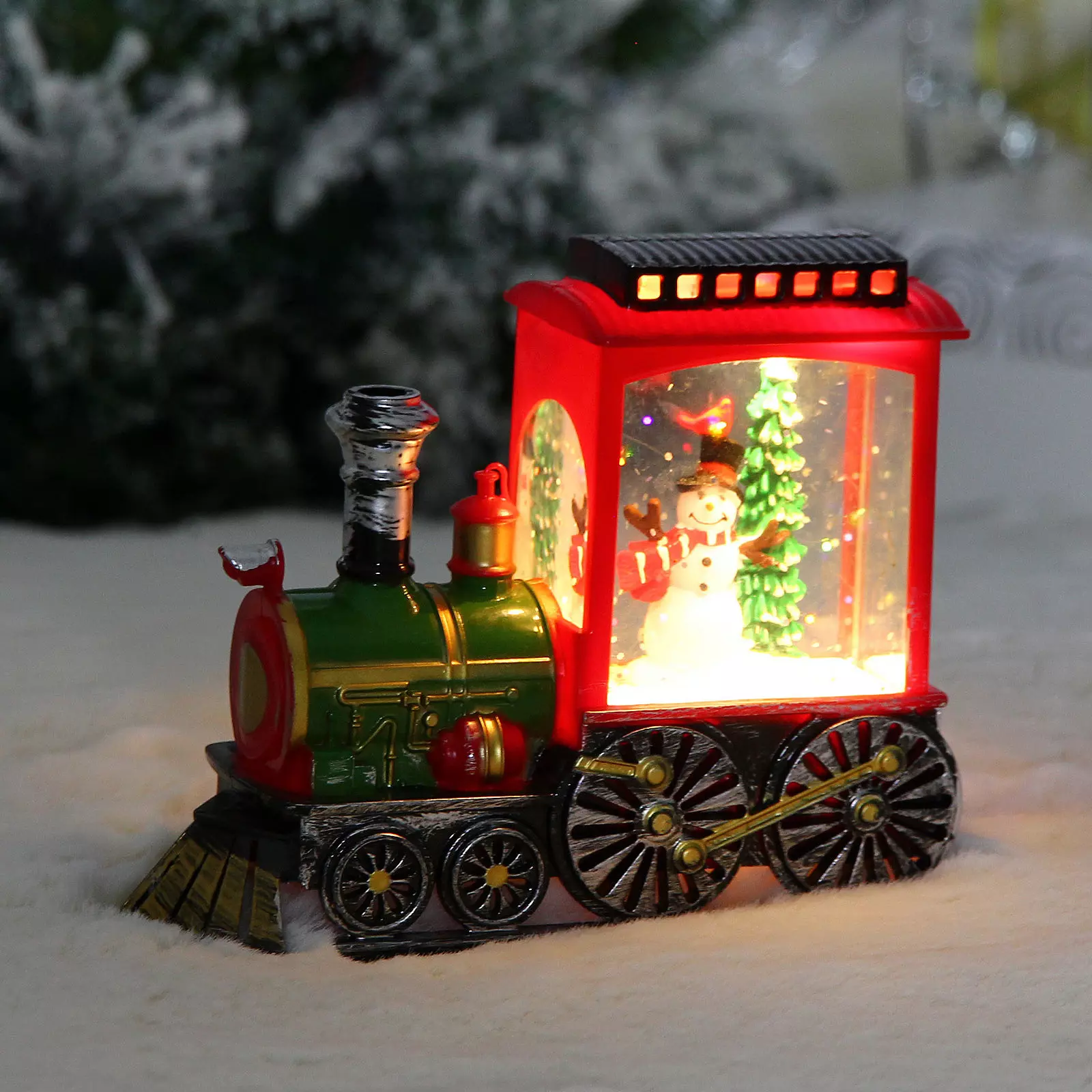 Сувенир с подсветкой Волшебный паравозик-Снеговик 5х13,3х11 см 700-0649