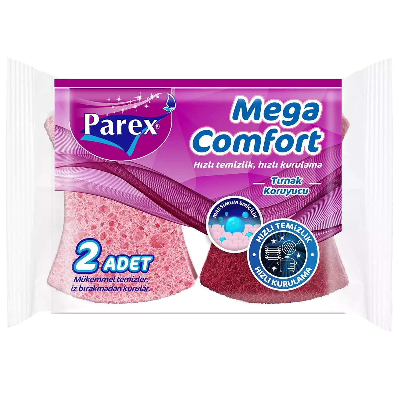Губки для посуды PAREX Mega Comfort с защитой маникюра, 2 шт