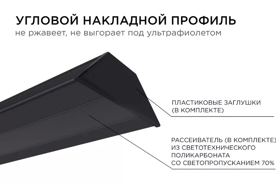 Профиль для светодиодной ленты накладной угловой 28,5x10,4x2000мм черный Apeyron 08-03-Ч