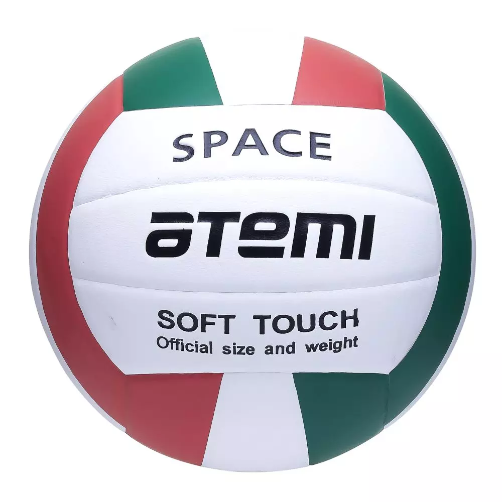 Волейбольный мяч Atemi SPACE (N), синтетическая кожа PU Soft, зел/бел/красн, 18 п, клееный, 65-67см