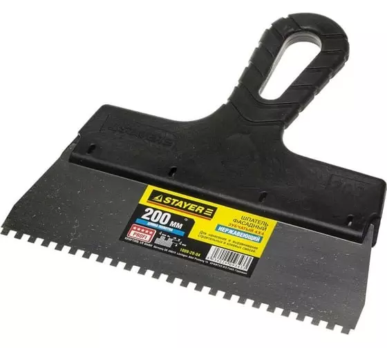 Шпатель фасадный 1009-20-04 зубчатый 200мм/4х4мм с пласт. ручкой