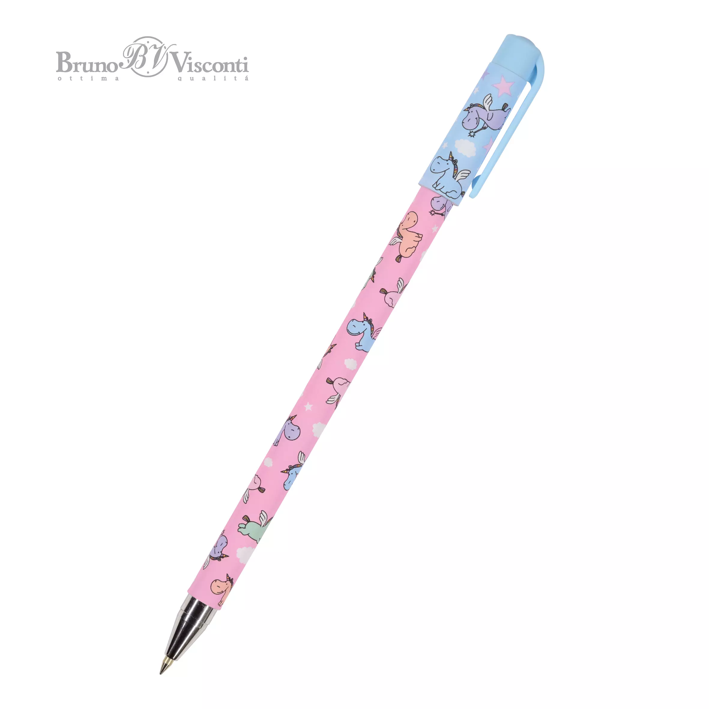 Шариковая ручка BrunoVisconti HappyWrite. Sweet Animals. Единорожки в облачках, 0.5 мм, синяя