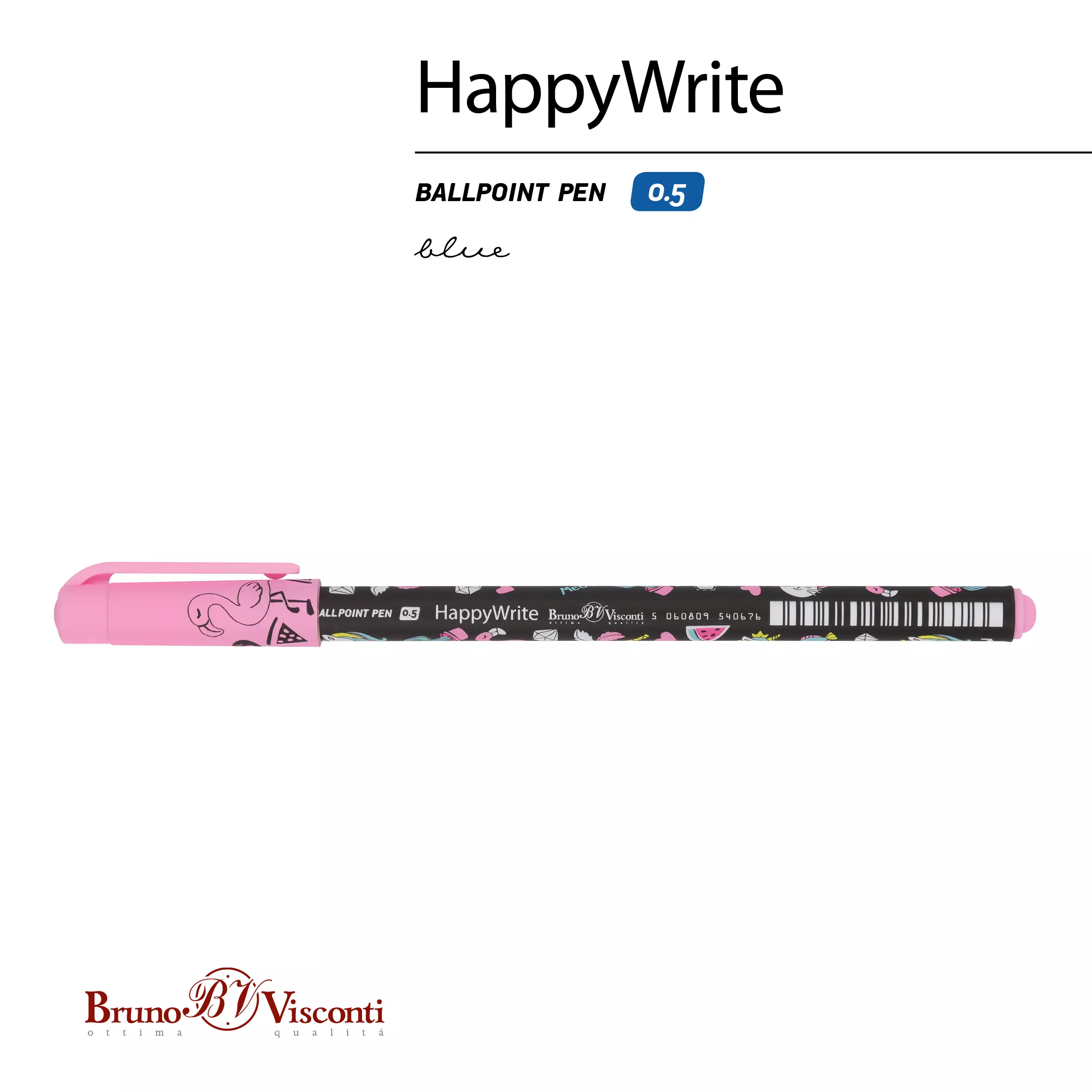 Шариковая ручка BrunoVisconti HappyWrite Единорожки микс, 0.5 мм, синяя