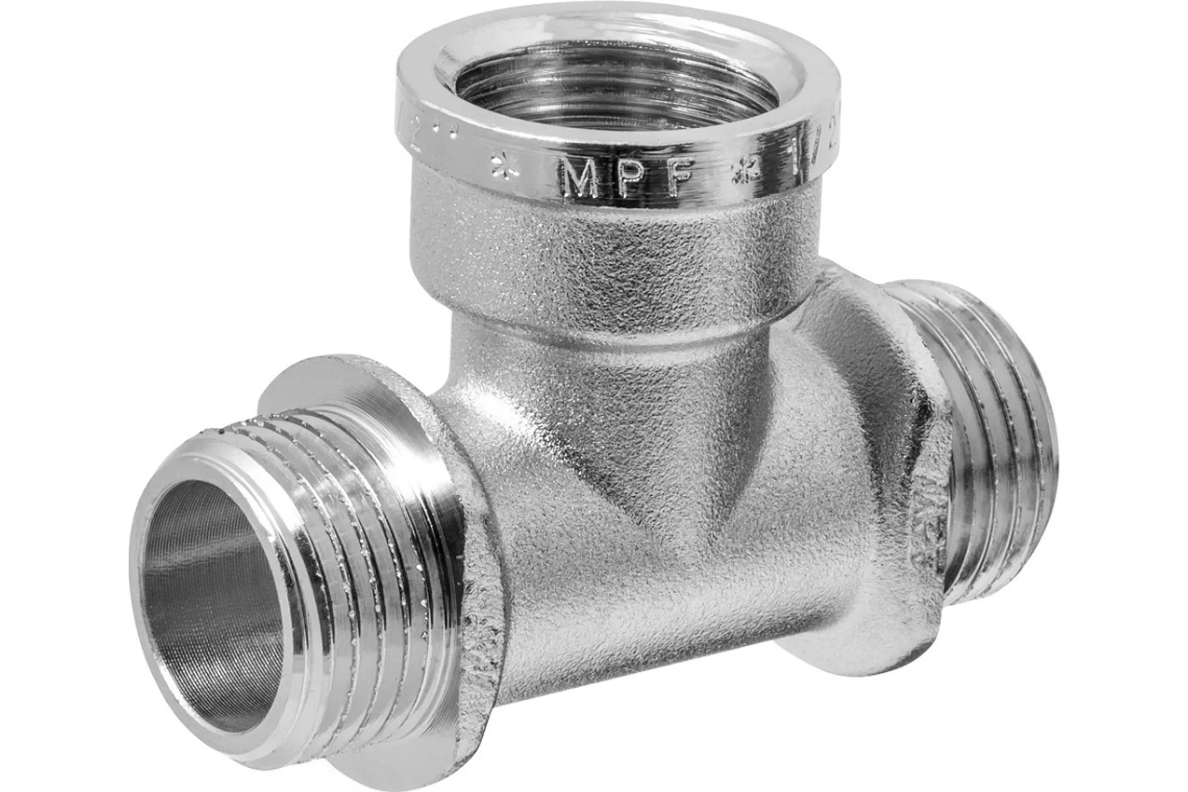 Тройник 1/2" НР/ВР/НР никель с ограничителем MPF ИС.072071