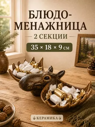 Менажница 2 секции 35х18х9 см "Лоси" цельная, керамика Elan Gallery