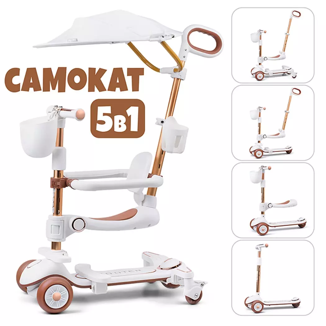 Самокат детский 5 в1 белый, с аксессуарами U027766Y