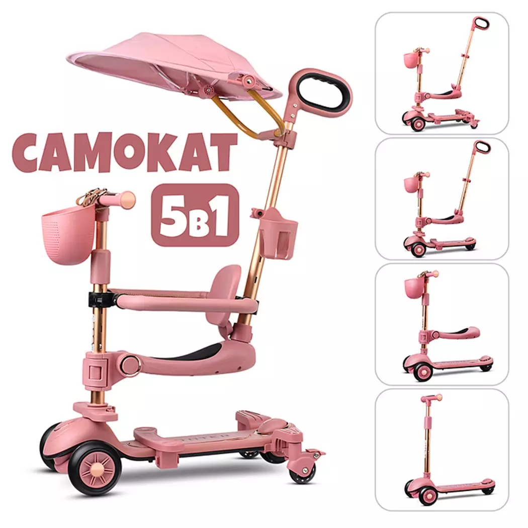 Самокат детский 5 в1 розовый, с аксессуарами U027766Y