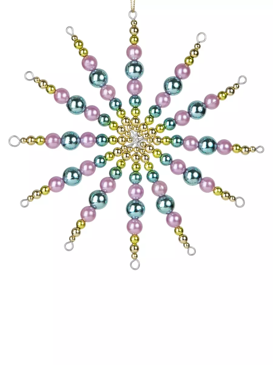 Новогоднее подвесное украшение Снежинка нежная с декором из полипропилена / 15,5см 80112