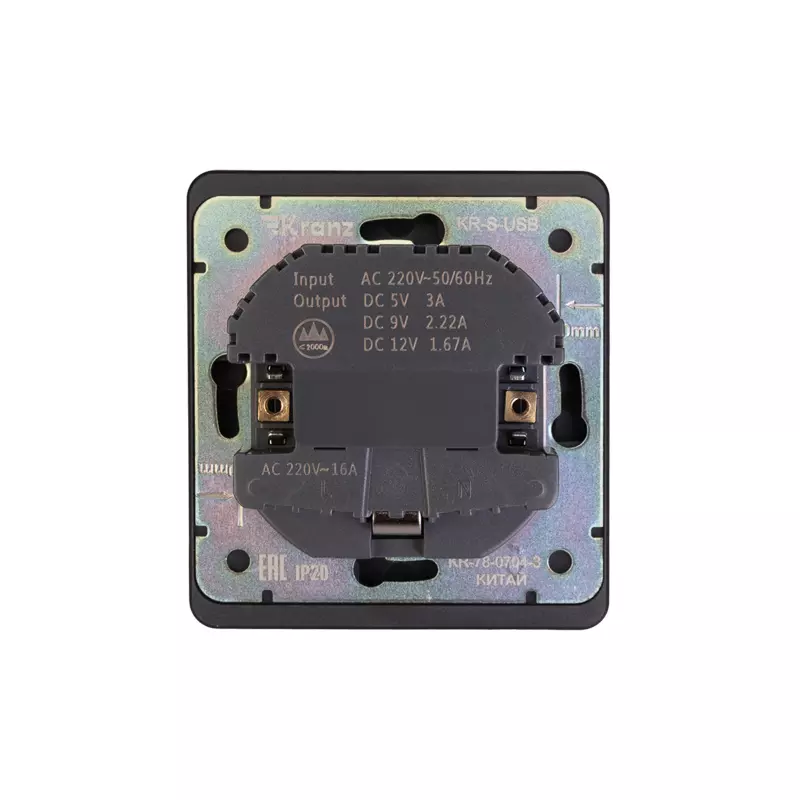 Розетка встраиваемая с заземлением+Type-C+USB оникс Kranz Miele Round KR-78-0704-3