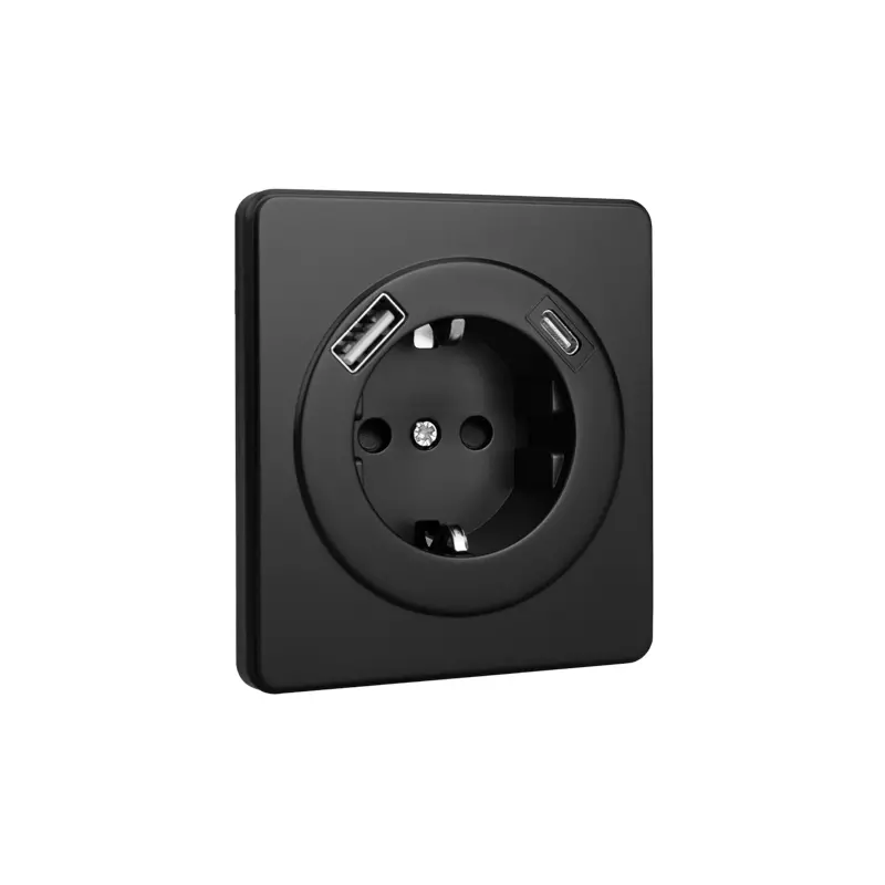 Розетка встраиваемая с заземлением+Type-C+USB оникс Kranz Miele Round KR-78-0704-3