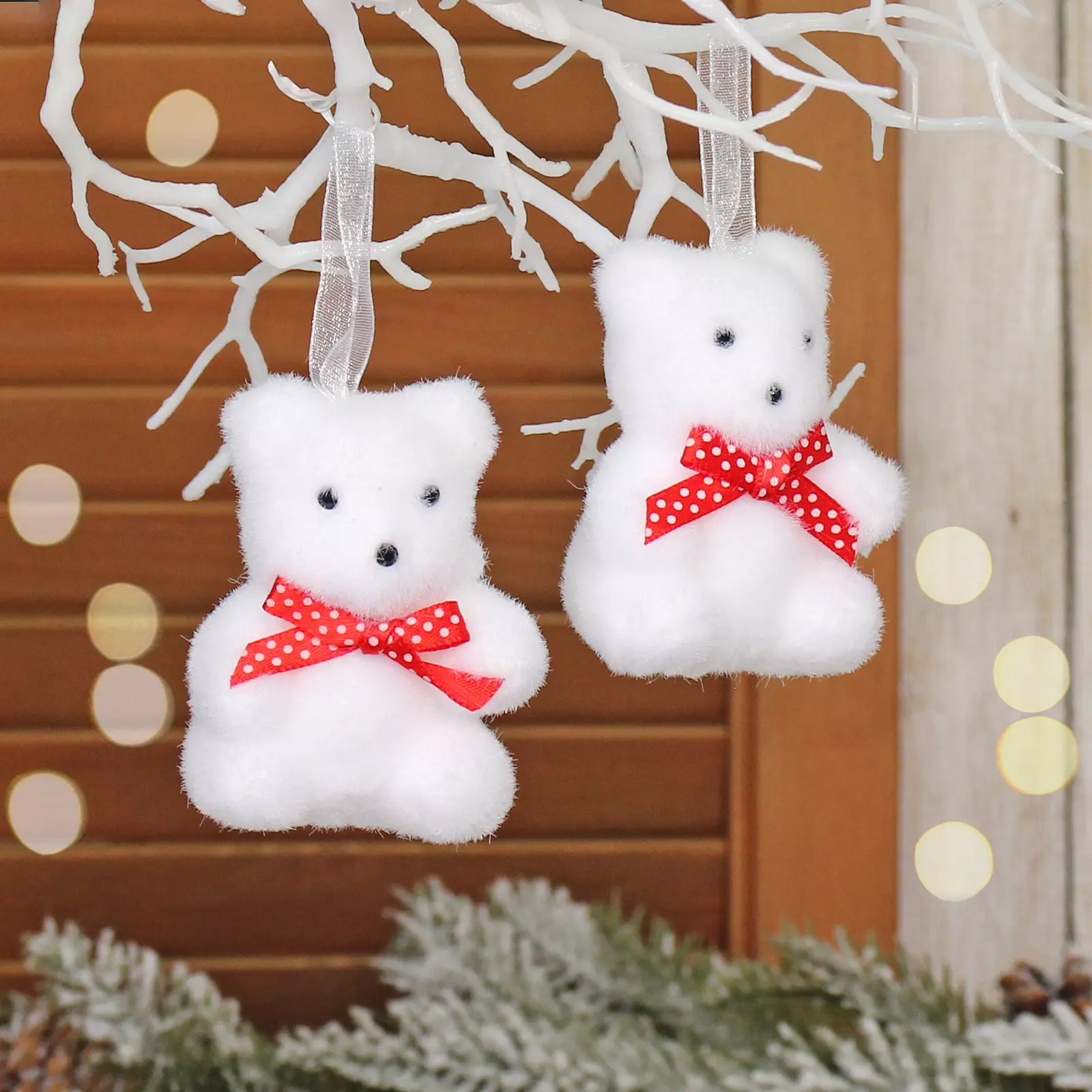 Елочное украшение Милые медвежата (2 шт) белый 185-0736