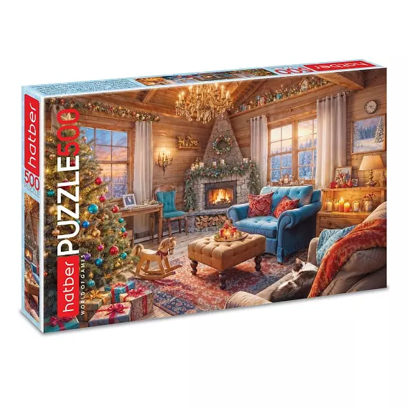 Новогодний пазл 500 элементов 480х330 мм Гостиная с камином Hatber 093180