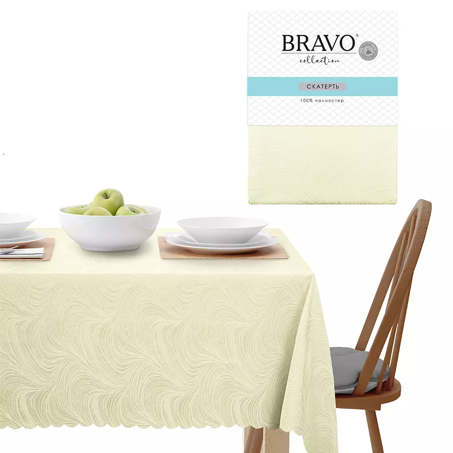 Скатерть на стол 140*220 см пвх кремовый жаккард Bravo