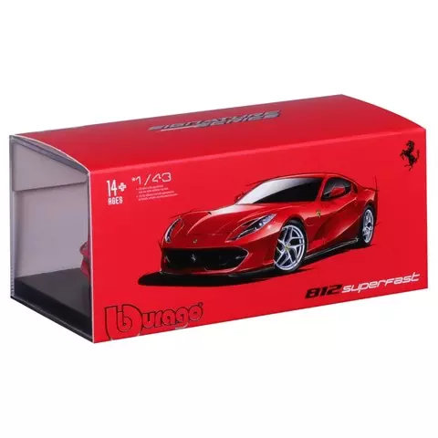 Машинка гоночная die-cast Ferrari - 812 Superfast Bburago 1:43, открывающ. двери красная 18-36908