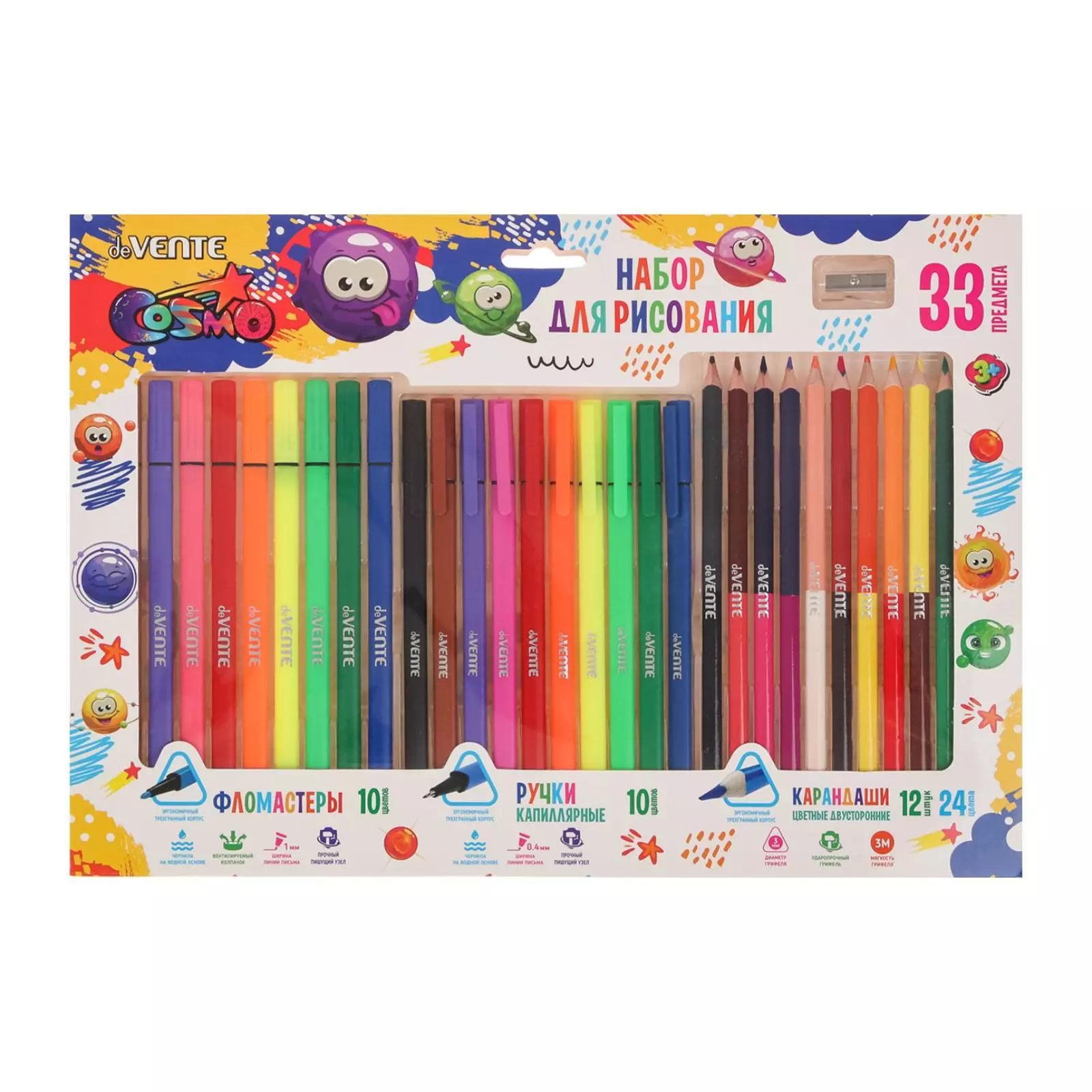 Набор для рисования deVENTE (фломастеры, ручки капиллярные, карандаши цветные, точилка), 8079201