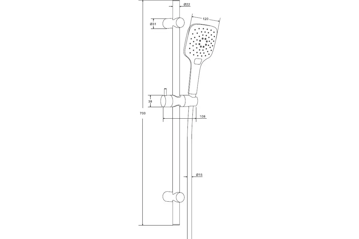 Душевая стойка, 1 лейка ручной душ 120 мм, 3 режима, штанга 700 мм Damixa 918200000