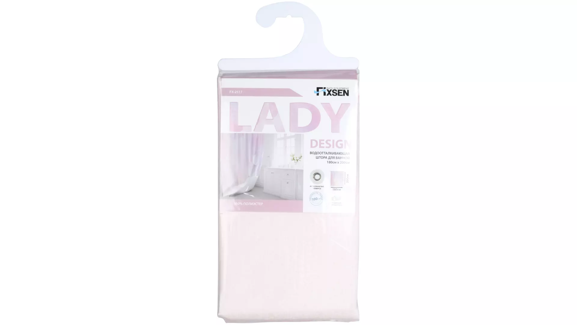 Штора для ванной 200 х 180 см полиэстер FIXSEN LADY FX-2517 розовый с белым