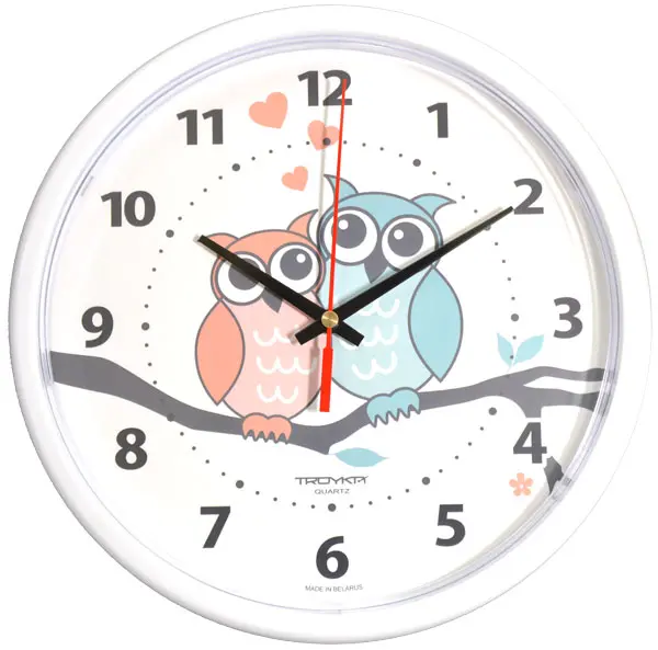 Часы настенные 225мм пластик белые совы TroykaTime 91910931